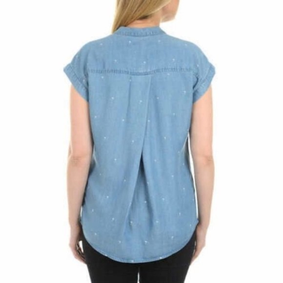 JACHS GIRLFRIEND chambray palm tree button down top size L - Picture 2 of 16